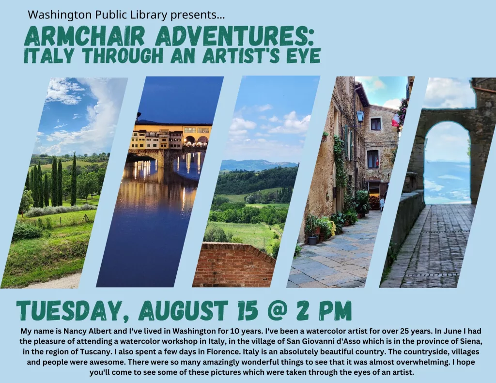 Armchair Adventures: Italy from an Artist's Eye at the Washington Public Library  | KCII Radio - Vimarsana News