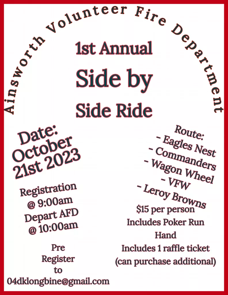 Ainsworth Volunteer Fire Department Side By Side Ride This Saturday - Vimarsana News
