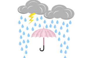 cloud-with-lightning-and-rain-falling-drops-on-the-umbrella-vector-illustration-isolated-background