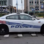 Detroit police car in front of Comerica Park