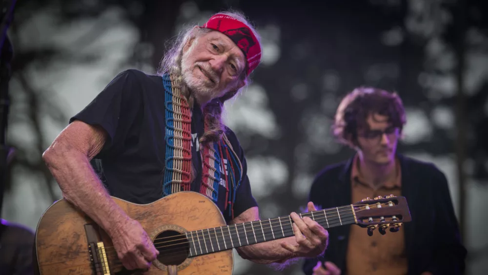 Willie Nelson and son Micah performing at Outside Lands music festival Sutro Stage.