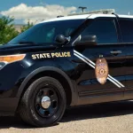 New Mexico State Police cruiser at New Mexico State Police station 4^ Alamogordo NM 88310.