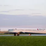 Delta airlines airplane landing / taking off from runway tarmac. Toronto Pearson Airport^ Canada - May 15 2019