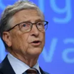 Former Microsoft CEO^ Bill Gates during the launch of a new funding partnership to eradicate polio signing ceremony in Brussels^ Belgium on October 11^ 2023.