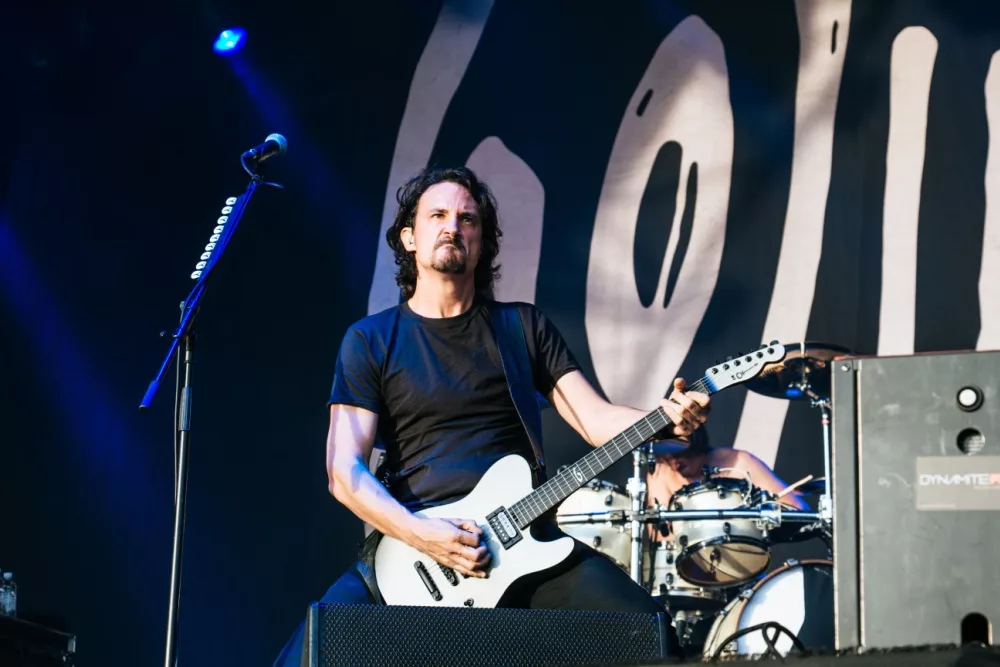 Lead singer and guitarist Joe Duplantier from Gojira^ perfoming live at Bloodstock Open Air Festival Uk^ 13th August 2016