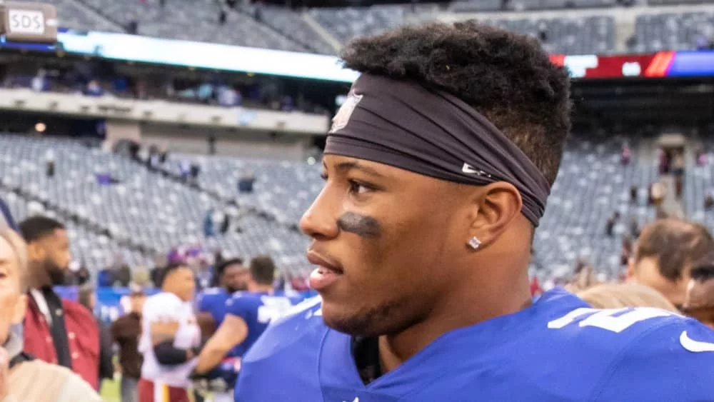 Saquon Barkley afte game at MetLife Stadium in Rutherford^ New Jersey on October 28^ 2018.