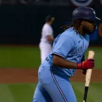 Toronto Blue Jays infielder Vladimir Guerrero Jr. bats against the Oakland Athletics at the Oakland Coliseum. Oakland^ California - July 5^ 2022