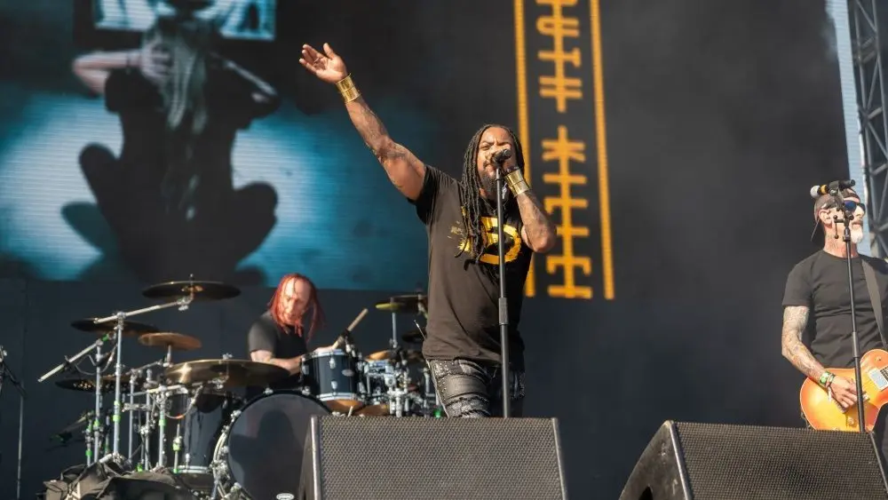 Sevendust perform at the Sick New World music festival. LAS VEGAS^ NEVADA - May 13^ 2023