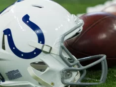 Indianapolis Colts helmet^ football on 9/29/19 at Lucas Oil Stadium in Indianapolis IN.