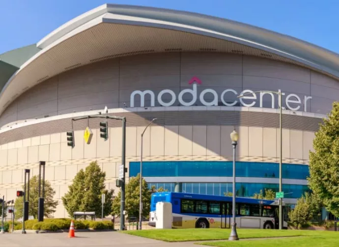 Moda Center^ Sports arena in Portland city. Portland^ Oregon - Aug 29^ 2018