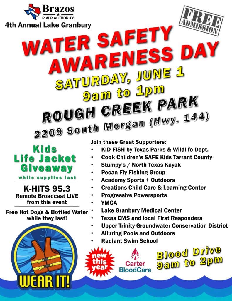 The Brazos River Authority's 4th Annual Water Safety Awareness Day Rescheduled For June 1st 95