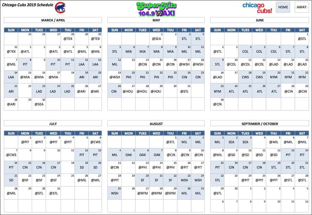 Chicago Cubs Schedule For 2022 2019 Chicago Cubs Schedule | 105.5 Jackfm