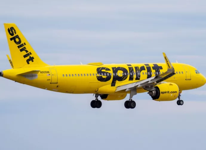 Spirit Airlines Airbus A320 prepares for landing at Chicago O'Hare International Airport. Chicago^ IL^ USA - March 24 2024