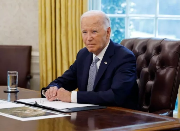 U.S. President Joe Biden speaks to members of the news media while receiving a briefing about the ongoing wildfire season in the Oval Office at the White House on September 17^ 2024 in Washington^ DC.