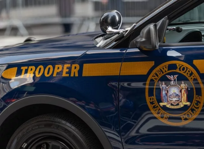 New York State Police Car. Emblem on Door of Trooper Car Manhattan^ New York^USA - November 11. 2019