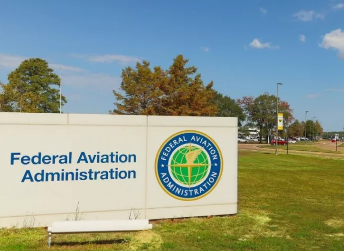 Federal Aviation Administration sign and logo at the FAA office. Jackson^ MS - October 1^ 2023