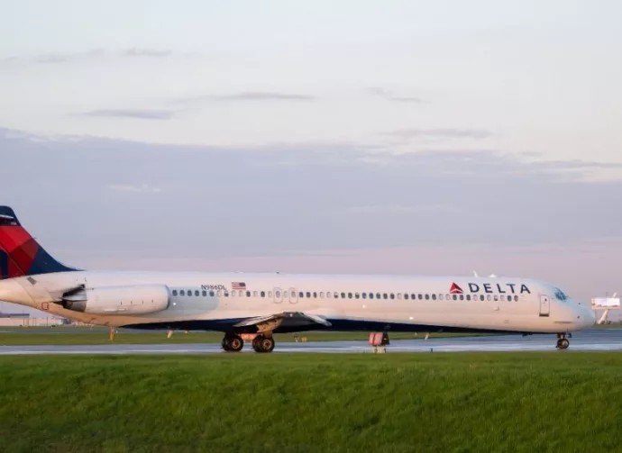 Delta airlines airplane landing / taking off from runway tarmac. Toronto Pearson Airport^ Canada - May 15 2019