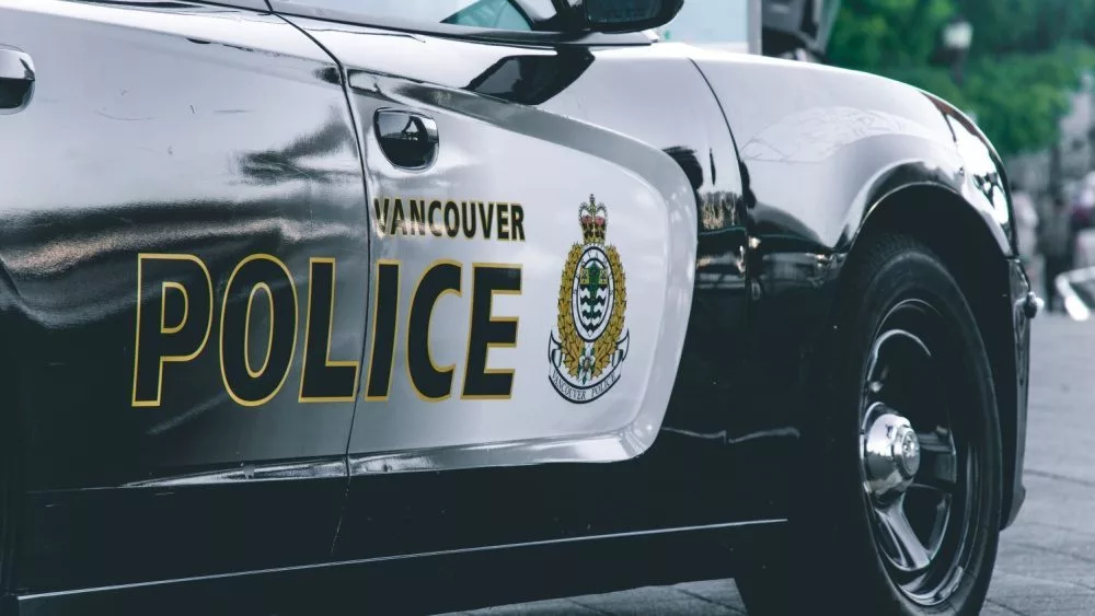 Close up View of police car "Vancouver Police" in Coal Harbour. Vancouver^ Canada - December 1^ 2019