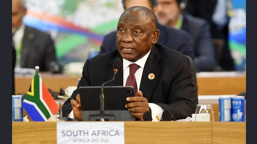 Cyril Ramaphosa^ President of South Africa^ during a meeting at the G20 plenary. Rio de Janeiro^ Brazil^ November 19^ 2024