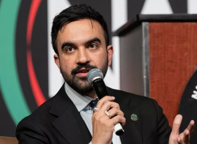 NY Assembly member Zohran Mamdani speaks at the city mayoral candidates forum held by Reverend Al Sharpton at 2025 annual NAN Convention at Sheraton Times Square. New York^ NY - April 3^ 2025