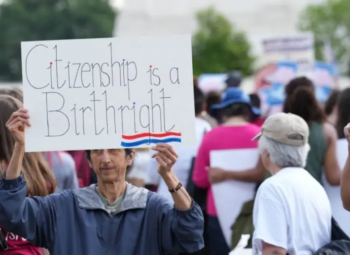 Several hundred protesters rally at the Supreme Court against president Trump's illegal executive order to make birthright citizenship conditional.Washington^ DC – May 15^ 2025: