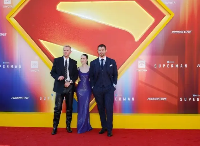 Nicholas Hoult^ Rachel Brosnahan^ David Corenswet at the Premiere of Superman at the TCL Chinese Theatre IMAX. LOS ANGELES - JULY 7^ 2025