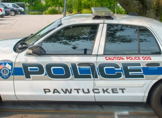 Pawtucket police Ford Crown Victoria police car in the police department^ Pawtucket^ Rhode Island^ USA. PAWTUCKET^ RI^ USA - AUG. 15 2024