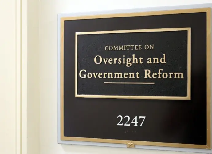 Sign at the entrance to a House Oversight Committee hearing room in Washington^ DC on July 18^ 2017. The House of Representatives is the lower chamber of the US Congress. WASHINGTON - JULY 18