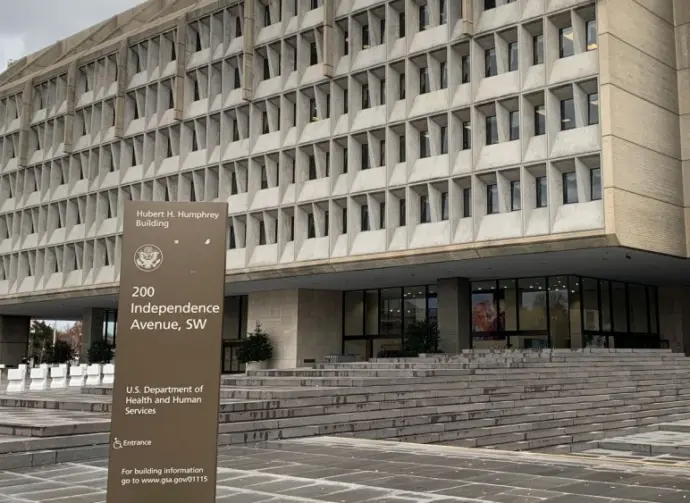 Outside United States Department of Health and Human Services headquarters^ exterior of Herbert Humphrey federal office building Washington DC US - December 02^ 2019