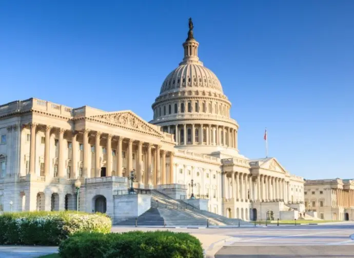 United States US Capitol Building as seen from Independence Avenue in Washington^ DC in spring.