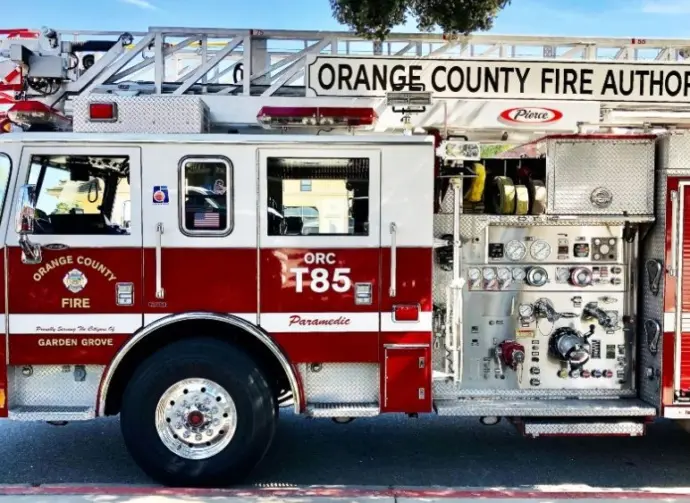 Orange County Fire Authority paramedic truck parked alongside the road. Seal Beach^ California USA SEAL BEACH CALIFORNIA - FEB. 27^ 2022