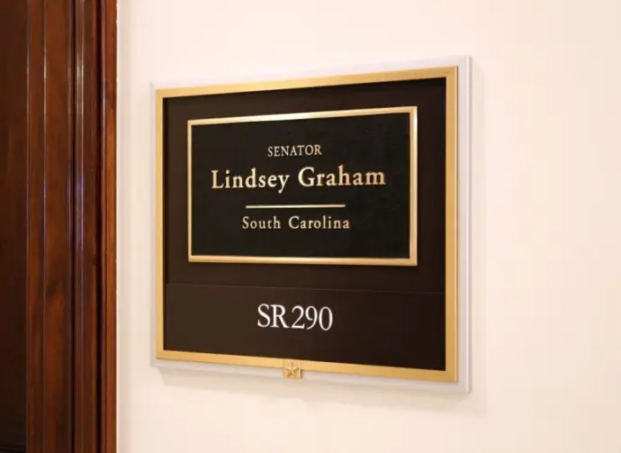 The entrance to the office of Senator Lindsey Graham in Washington^ DC on July 18^ 2017. Lindsey Graham is the senior United States Senator from South Carolina.
