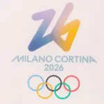 Milano Cortina 2026 Olympic Games logo with the number 26 and colorful Olympic rings displayed prominently on a white background Cortina^ Italy - January 27^ 2026