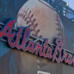 The Atlanta Braves logo on the back of the scoreboard at Truist Park in Atlanta Georgia USA Atlanta Georgia USA - 9 7 2024