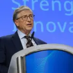Former Microsoft CEO^ Bill Gates during the launch of a new funding partnership to eradicate polio signing ceremony in Brussels^ Belgium on October 11^ 2023.