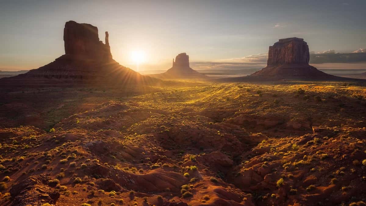 A desert sunrise over Monument Valley, Arizona