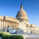 United States US Capitol Building as seen from Independence Avenue in Washington^ DC in spring.