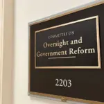 WASHINGTON - APRIL 2^ 2025: Committee on Oversight and Government Reform 2203 sign an entrance exterior at house office building