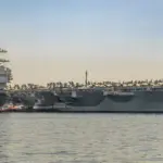 The United States Navy aircraft carrier USS Gerald R. Ford docked in Split^ Croatia on 27 June^ 2023.