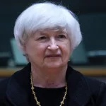 US Treasury Secretary Janet Yellen at meeting of Eurogroup Finance Ministers^ at the European Council in Brussels^ Belgium^ 12 July 2021.