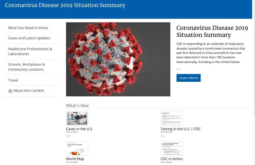 screenshot of CDC microsite