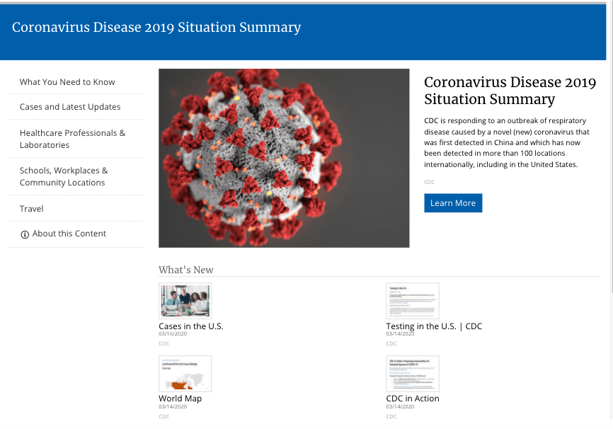 screenshot of CDC microsite