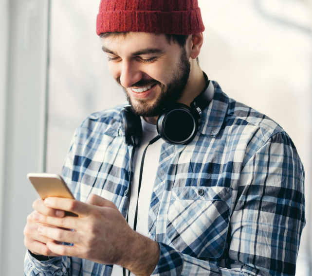 man engaging with app