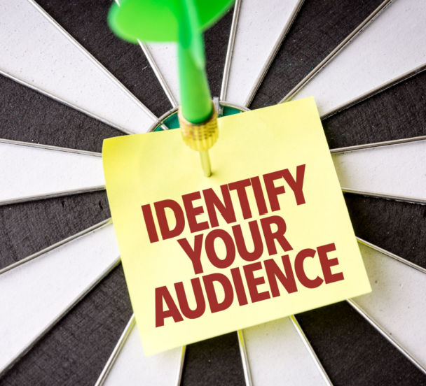 dart in sticky note reading identify your audience