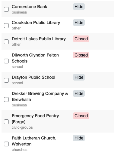 school closings list