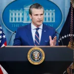 Pete Hegseth^ Defense Secretary^ speaks at a White House press briefing after a Black Hawk helicopter collided with American Airlines flight 5342 by DCA airport WASHINGTON – January 30 2025