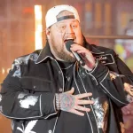 Jelly Roll performs on stage during 2024 New Year's celebration on Times Square in New York on December 31^ 2023.