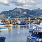 Boats in Porticello area of Santa Flavia city over Tyrrhenian Sea near Palermo on Sicily Island. Santa Flavia^ Italy.