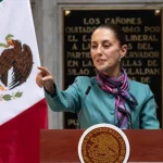 Claudia Sheinbaum Pardo^ president of Mexico at a press conference after the CEO Dialogue meeting at the National Palace. Mexico City^ Mexico October 15 2024