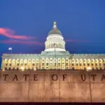 Utah State Capitol building in Salt Lake City in Utah USA at sunset